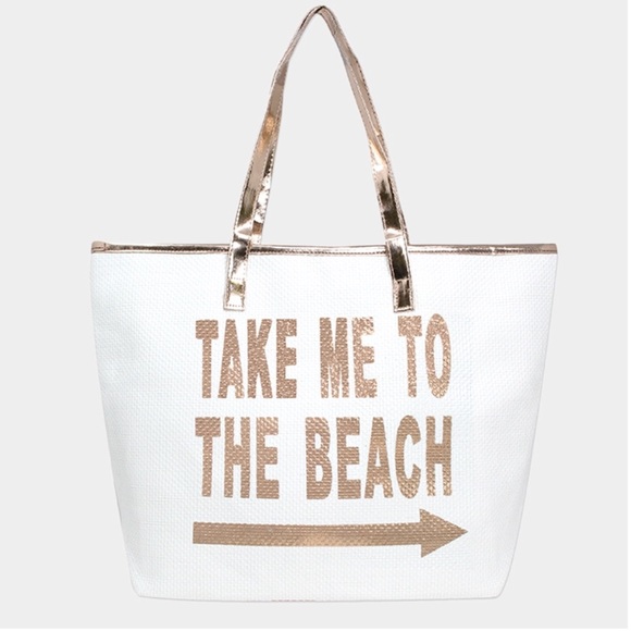 Violet507 Handbags - Take me to the Beach Tote White and Rose Gold